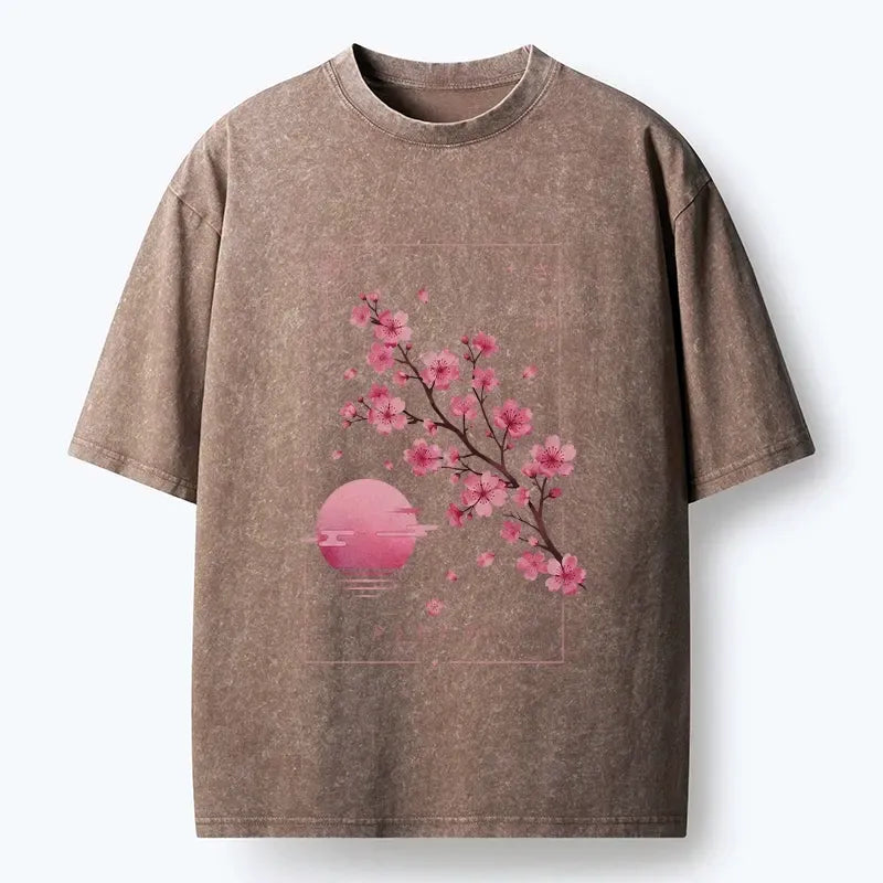 washed cotton t-shirt with Japanese art