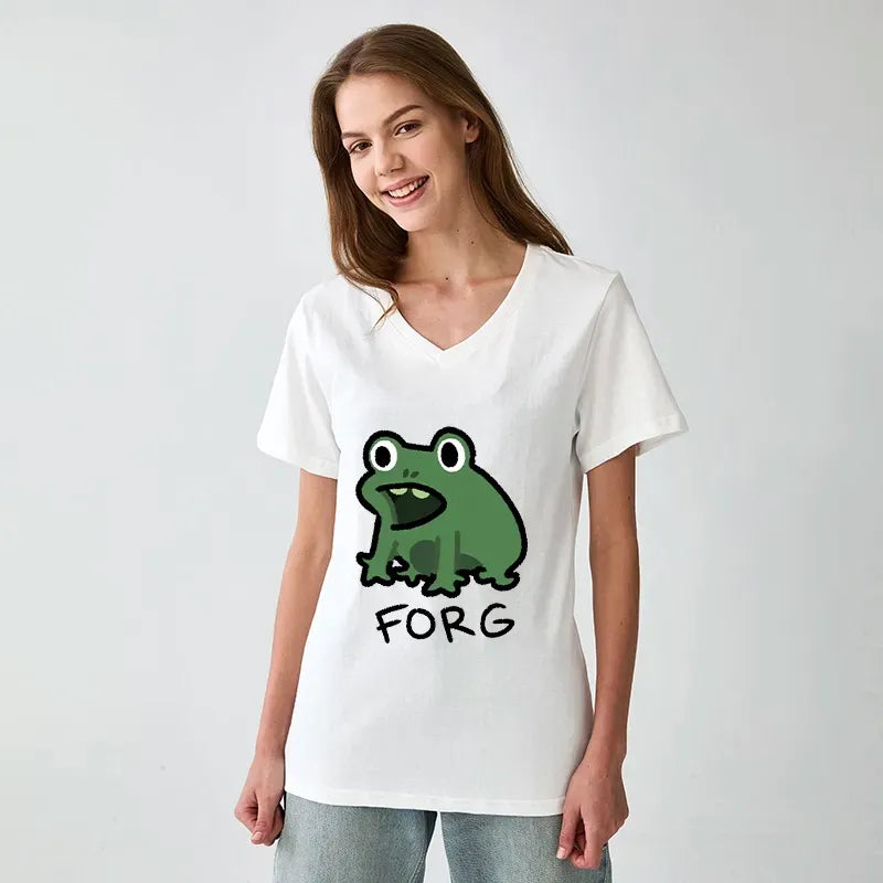 Unisex Cotton V-Neck Tee with Japanese Style