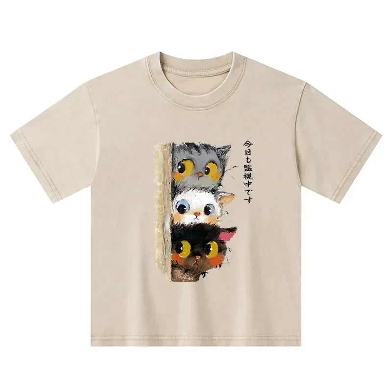 Vintage Japanese Cat T-Shirt for Daily Wear