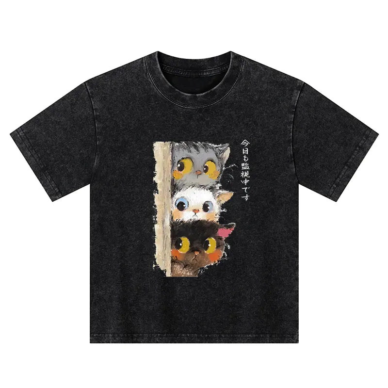 Vintage Japanese Cat T-Shirt for Daily Wear