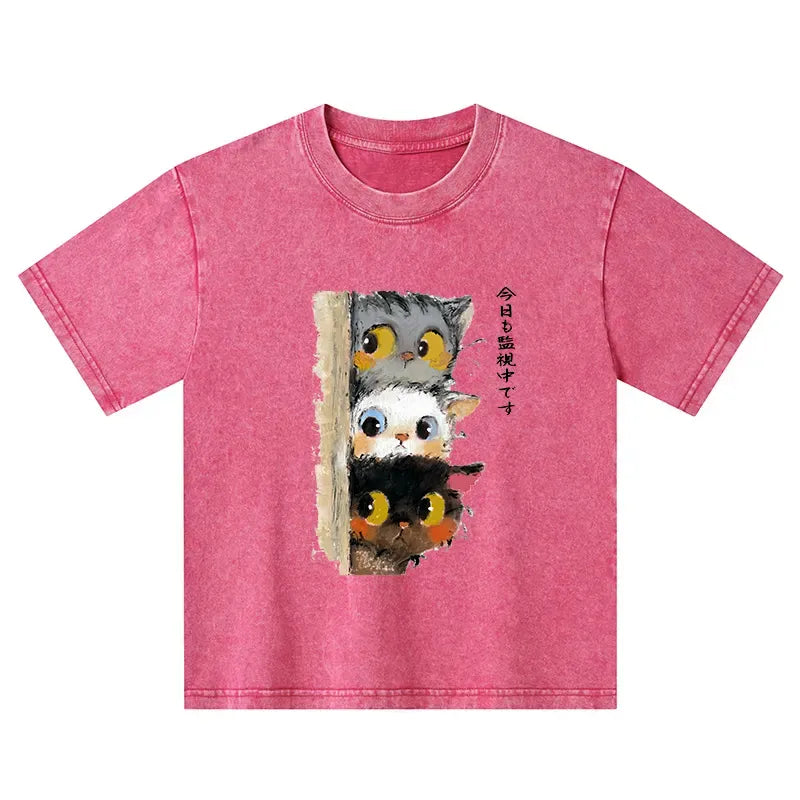 Three Cats Secretly Monitor Their Owner Kids T-Shirt