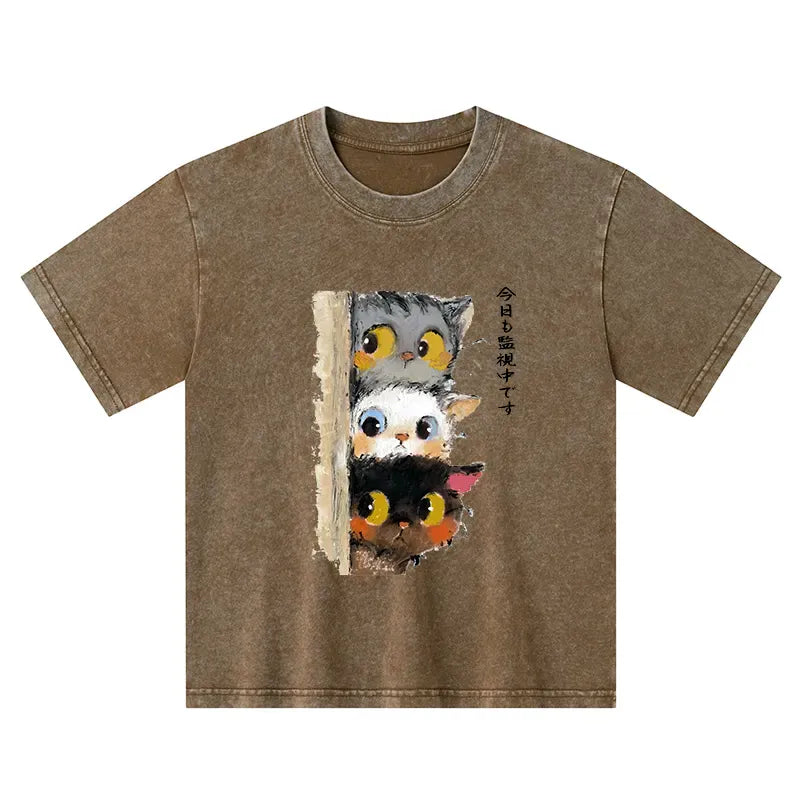 Three Cats Secretly Monitor Their Owner Kids T-Shirt