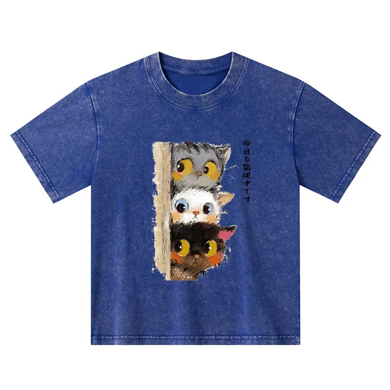 Three Cats Secretly Monitor Their Owner Kids T-Shirt