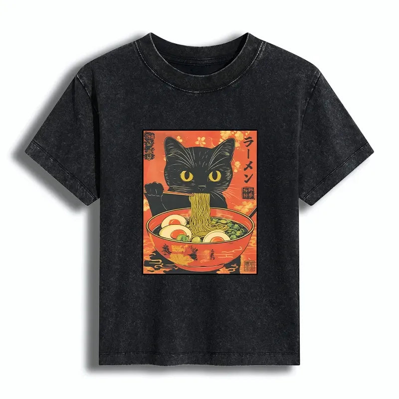 funny hungry cat japanese t-shirt