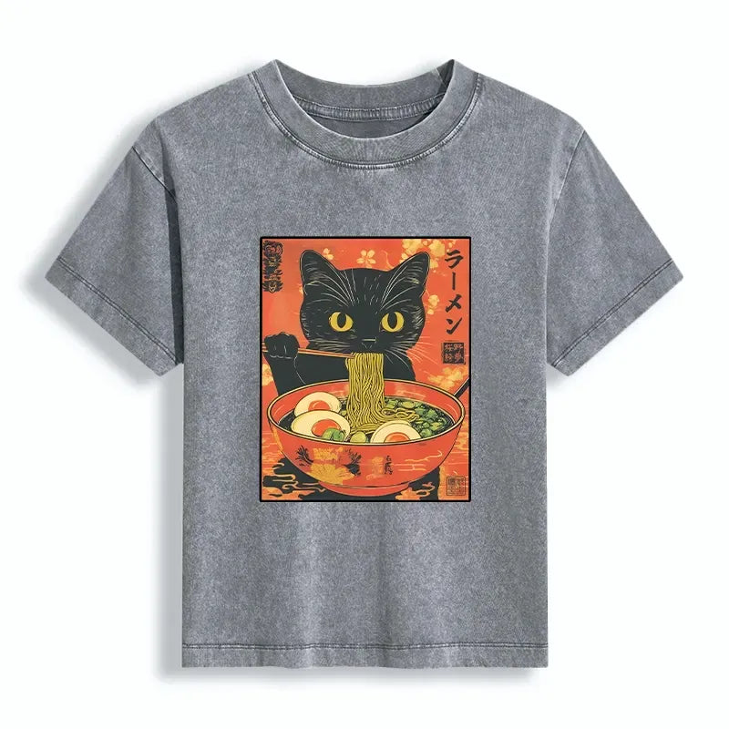 funny hungry cat japanese t-shirt