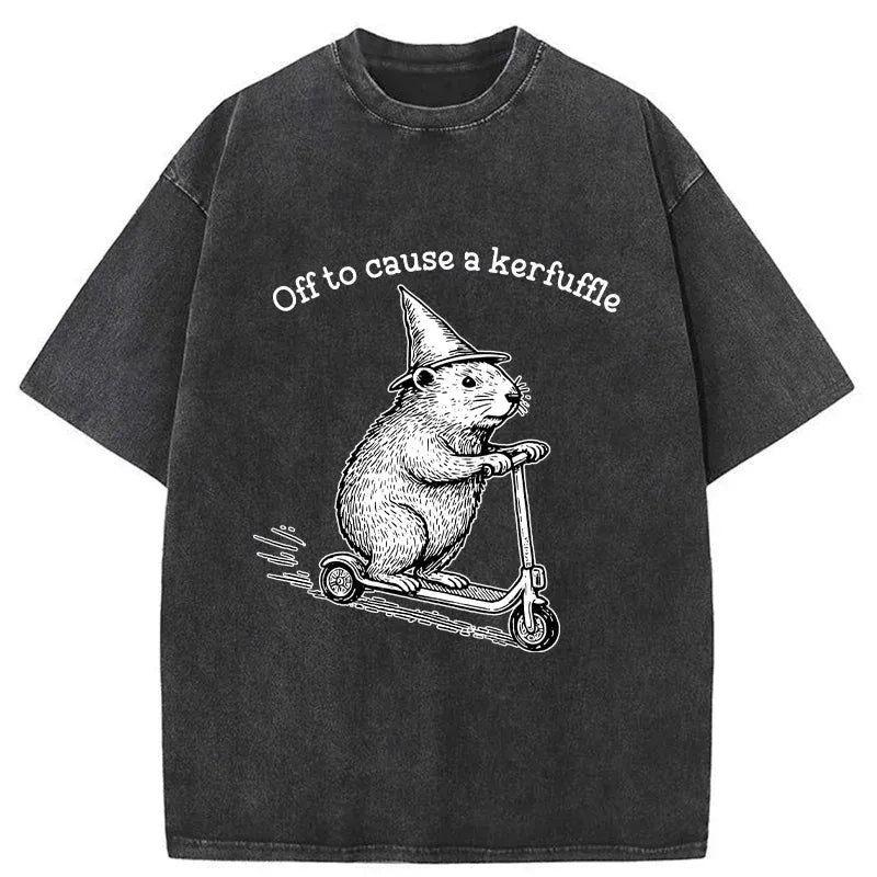 Kyoto-Lion Groundhog Getting Ready To Cause Trouble Washed T-Shirt