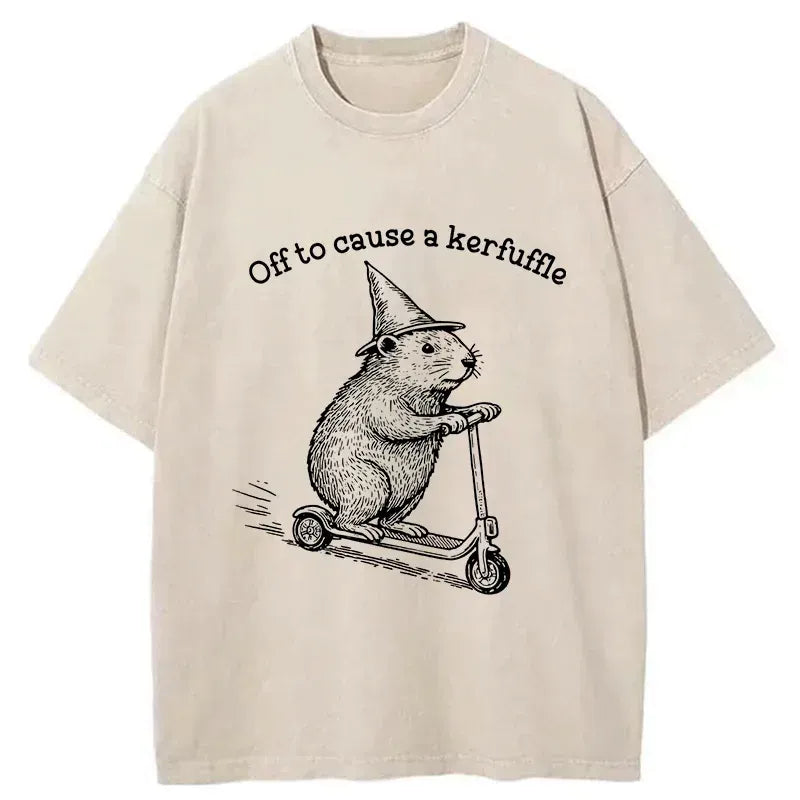 Kyoto-Lion Groundhog Getting Ready To Cause Trouble Washed T-Shirt