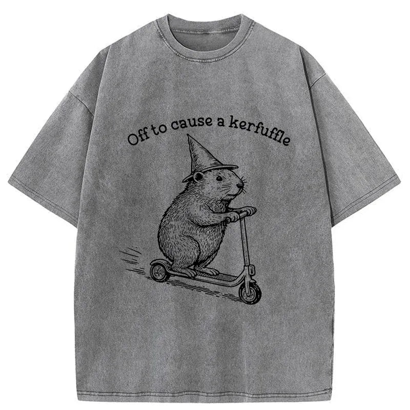 Kyoto-Lion Groundhog Getting Ready To Cause Trouble Washed T-Shirt