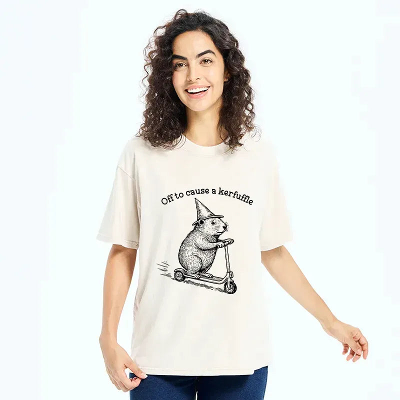 Kyoto-Lion Groundhog Getting Ready To Cause Trouble Washed T-Shirt
