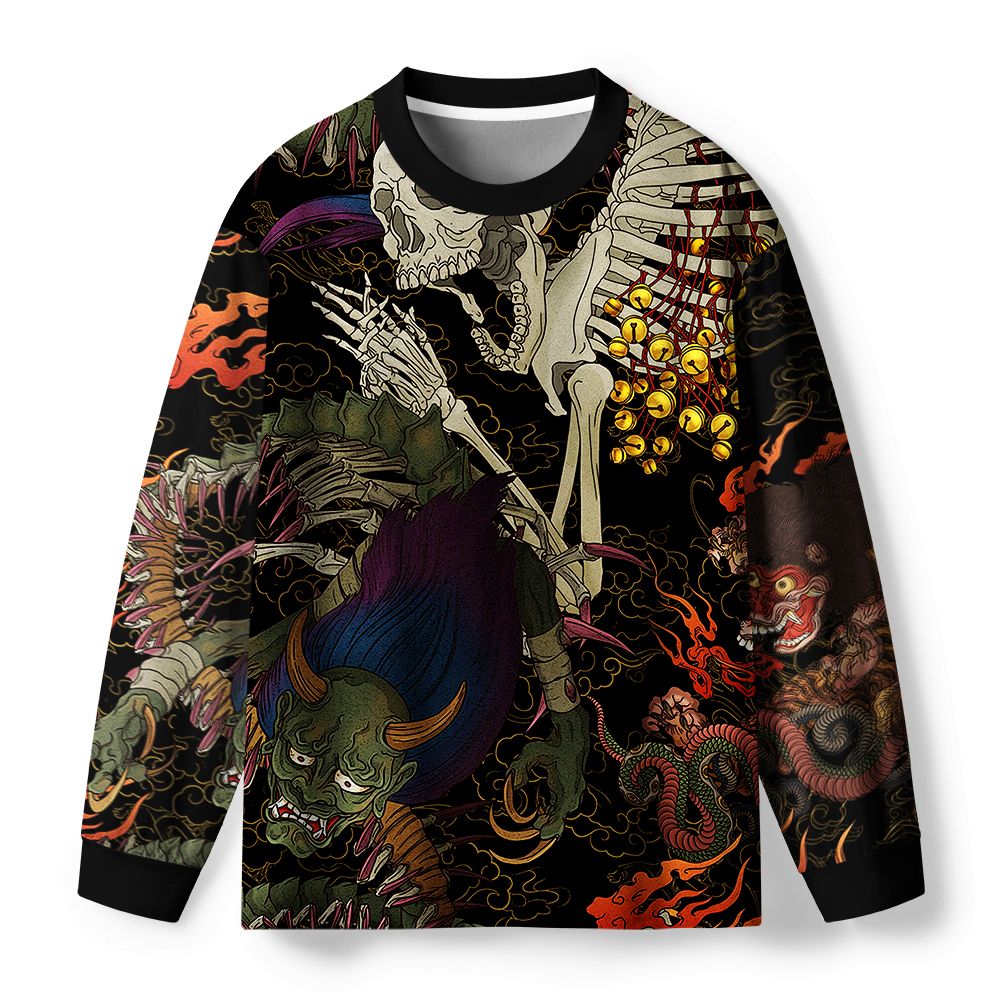Kyoto-Lion Japanese Yokai And Skeletons Eco-Friendly Long Sleeve T-Shirt