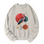 Kyoto-Lion Geometric Crane Art Washed Sweatshirt
