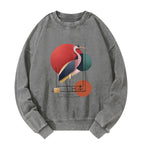Kyoto-Lion Geometric Crane Art Washed Sweatshirt