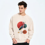 Kyoto-Lion Geometric Crane Art Washed Sweatshirt
