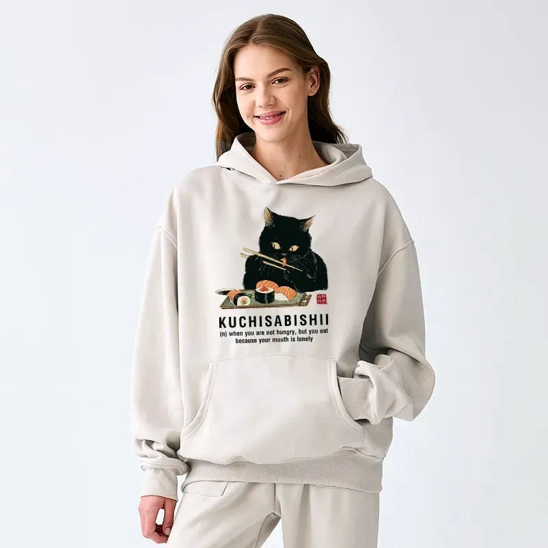 japanese cat fleece hoodie for daily wear