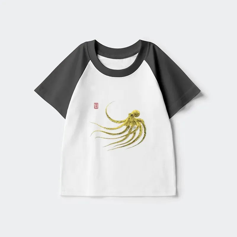 Retro Japanese Kids T-Shirt with Octopus