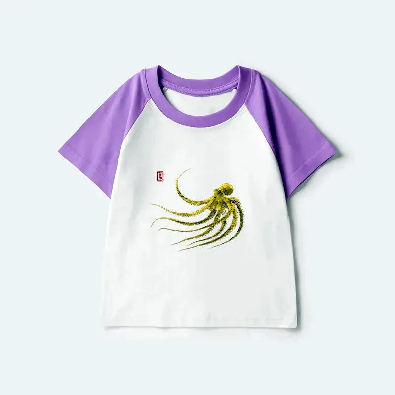 Retro Japanese Kids T-Shirt with Octopus