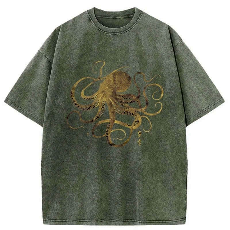 japanese octopus tattoo washed t-shirt