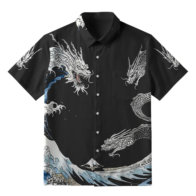 Kyoto-Lion The Great Wave Off Dragon Button-up Shirt