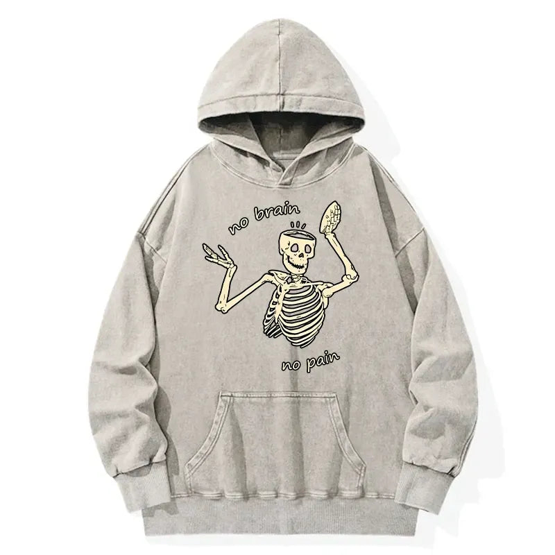 Kyoto-Lion Skeletons Feel No Pain Washed Hoodie