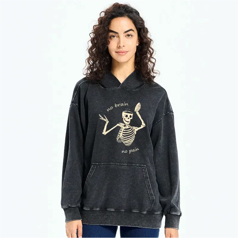 Kyoto-Lion Skeletons Feel No Pain Washed Hoodie