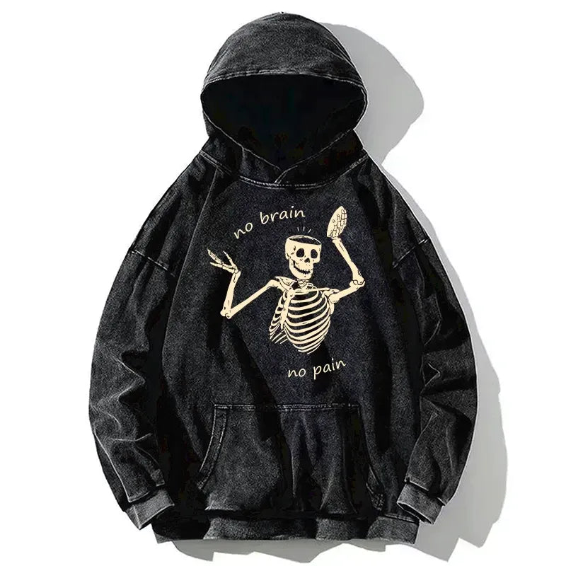 Kyoto lion skeleton washed hoodie for daily wear