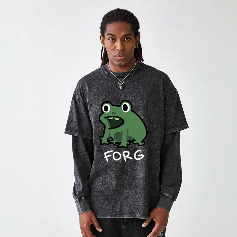 Kyoto-Lion Funny Forg Japan Washed Double Layer T-Shirt