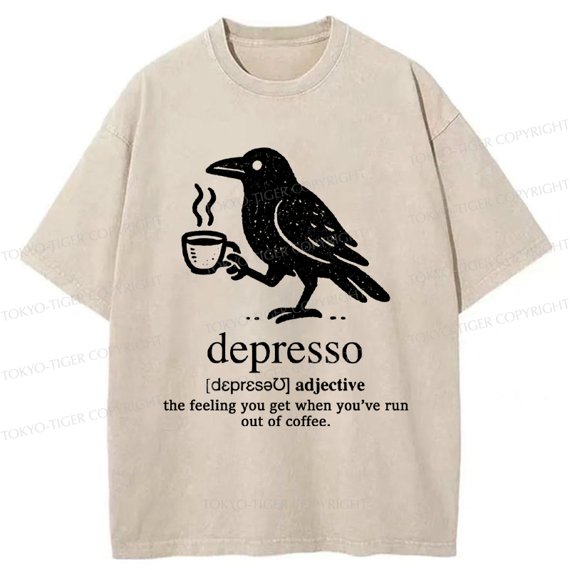 funny crow coffee depresso t-shirt