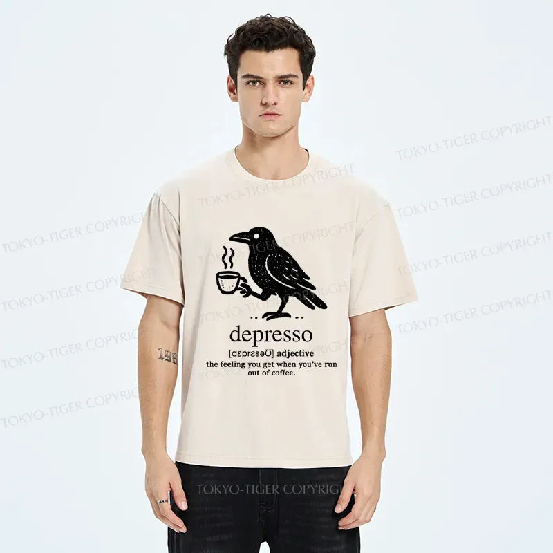 funny crow coffee depresso t-shirt