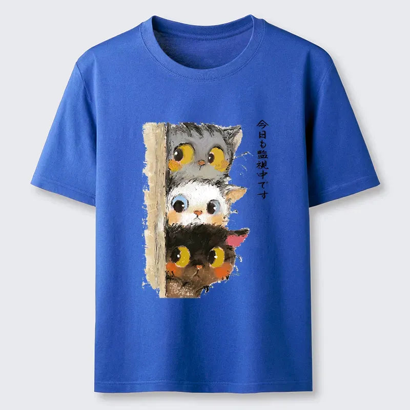 Kyoto-Lion Three Cats Secretly Monitor Their Owner Classic T-Shirt