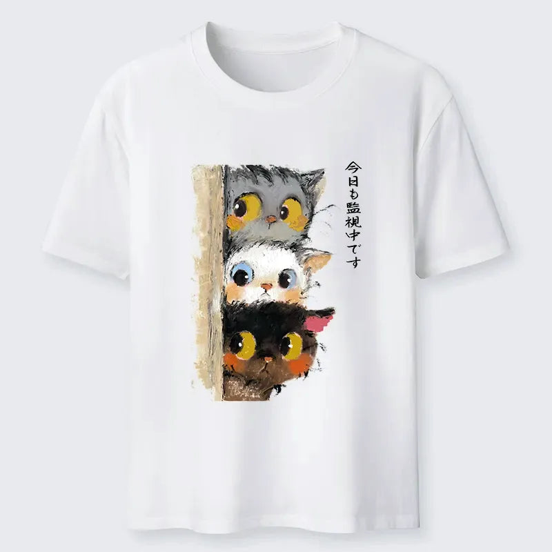 Japanese vintage cat t-shirt for streetwear