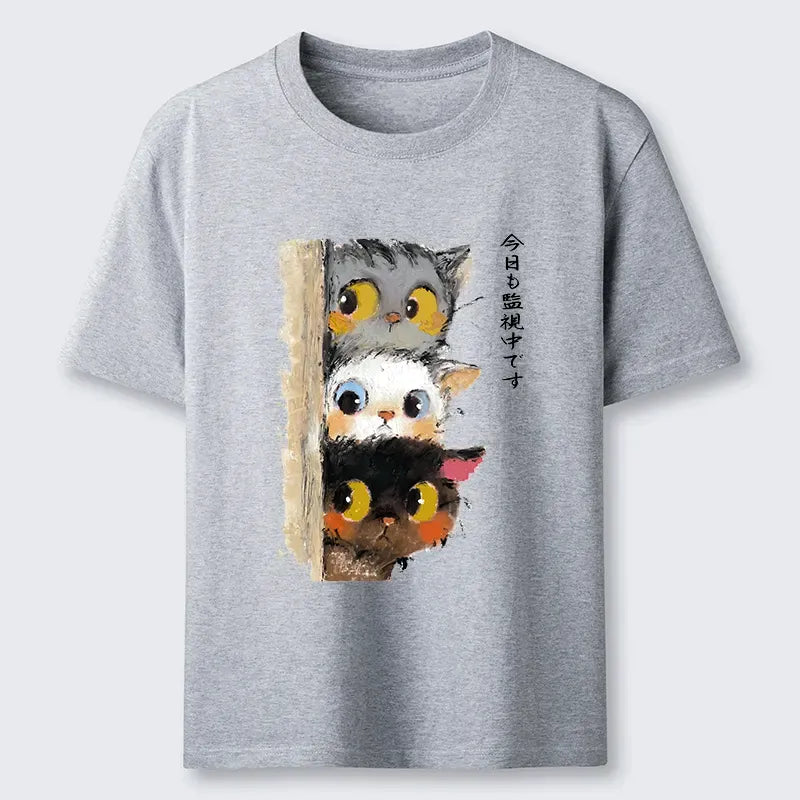 Kyoto-Lion Three Cats Secretly Monitor Their Owner Classic T-Shirt