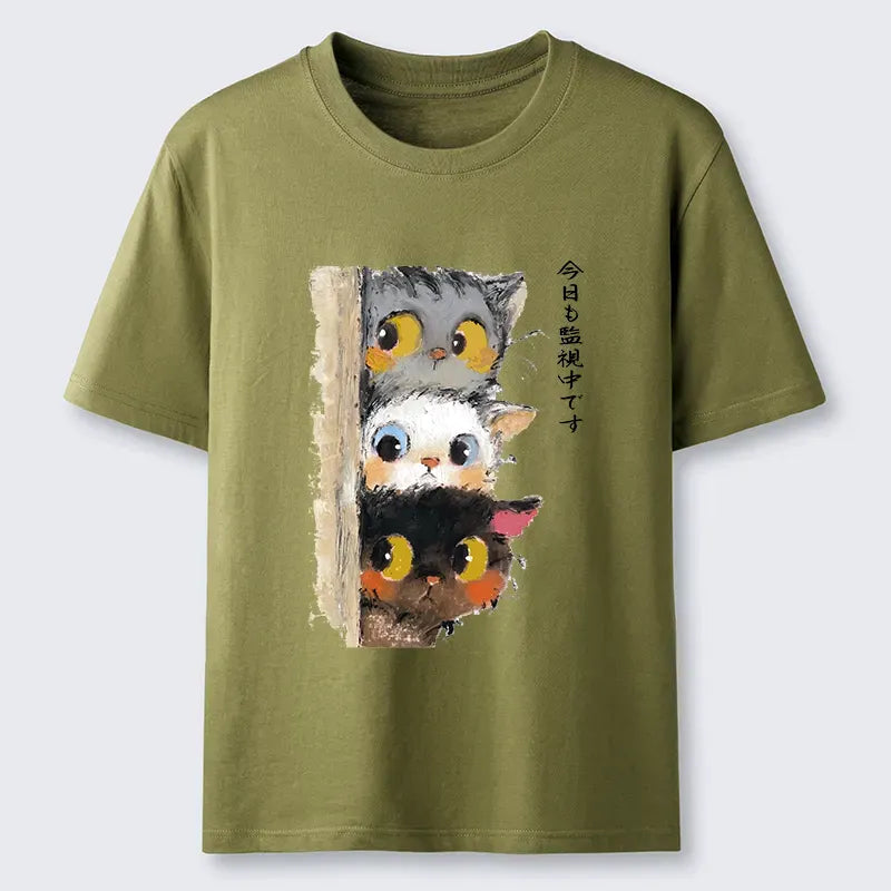 Japanese vintage cat t-shirt for streetwear