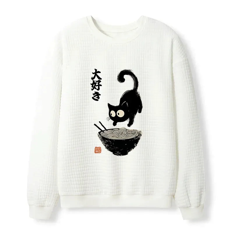 Cat Eats Ramen Waffle Sweatshirt