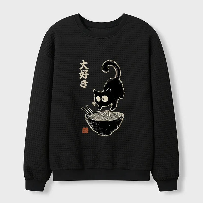 Cat Eats Ramen Waffle Sweatshirt