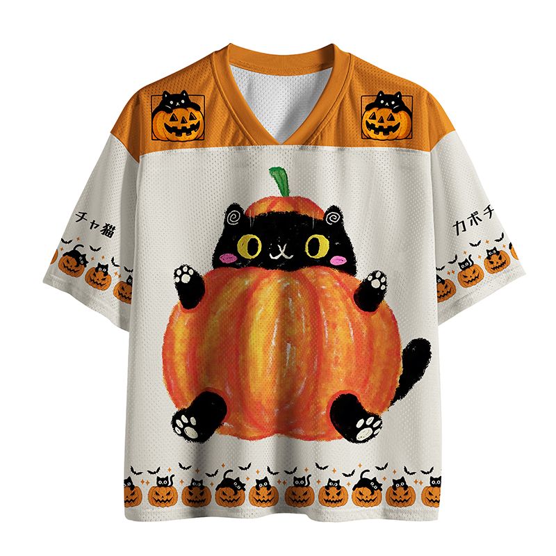 Kyoto-Lion Cute Pumpkin Cat Art Mesh Jersey