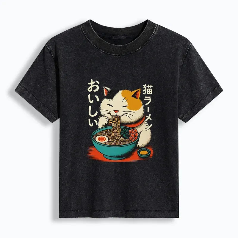 Kyoto-Lion Cute Eat Eating Japanese Ramen Women's Washed T-shirt