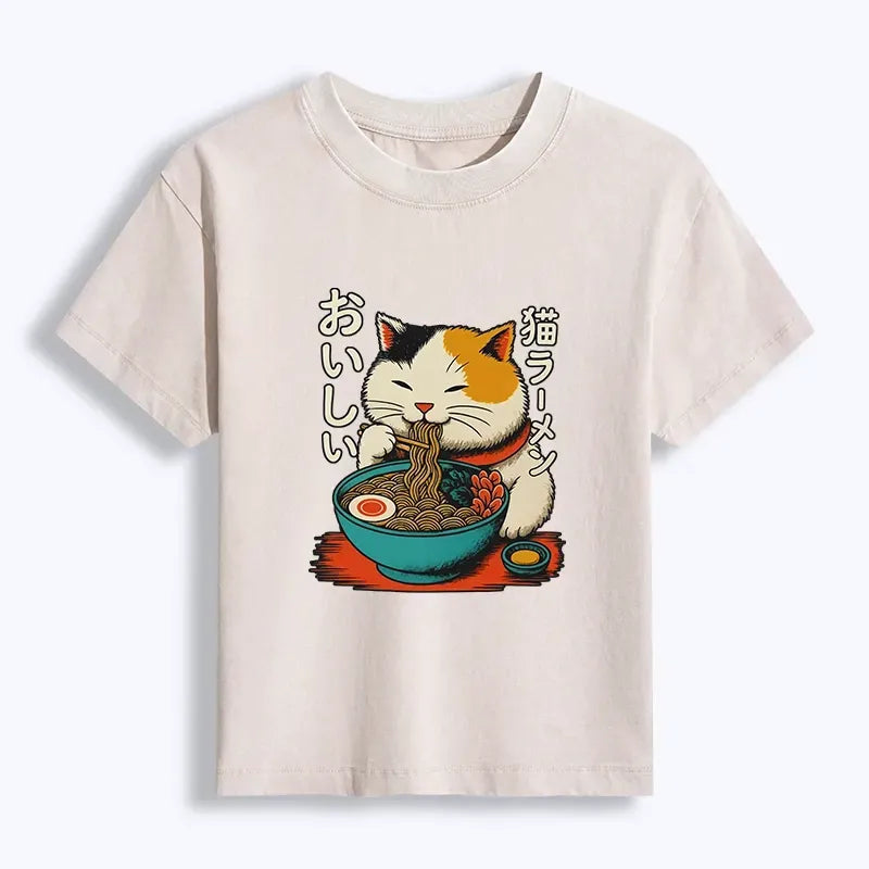 Cute Eating Ramen Washed T-Shirt