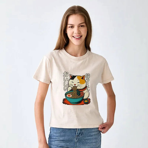 Kyoto-Lion Cute Eat Eating Japanese Ramen Women's Washed T-shirt