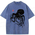 Kyoto-Lion Retro Japanese Octopu Washed T-Shirt