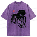 Kyoto-Lion Retro Japanese Octopu Washed T-Shirt
