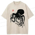 Japanese Octopus Washed T-Shirt for Daily Wear
