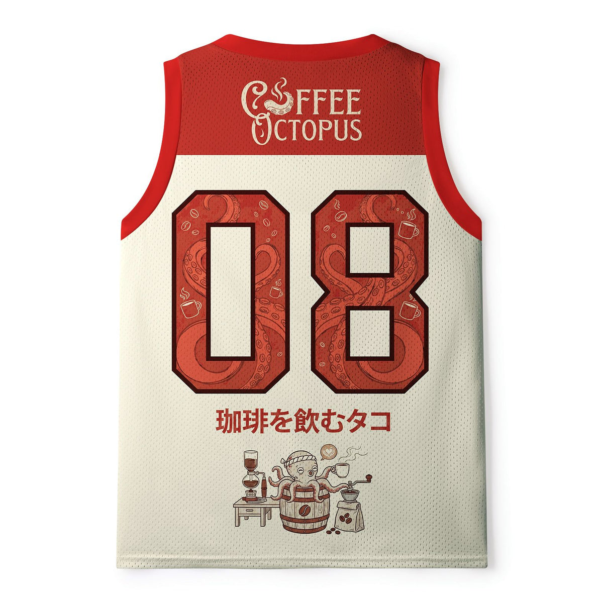 Kyoto-Lion Japanese Coffee-Drinking Octopus Mesh Tank Top