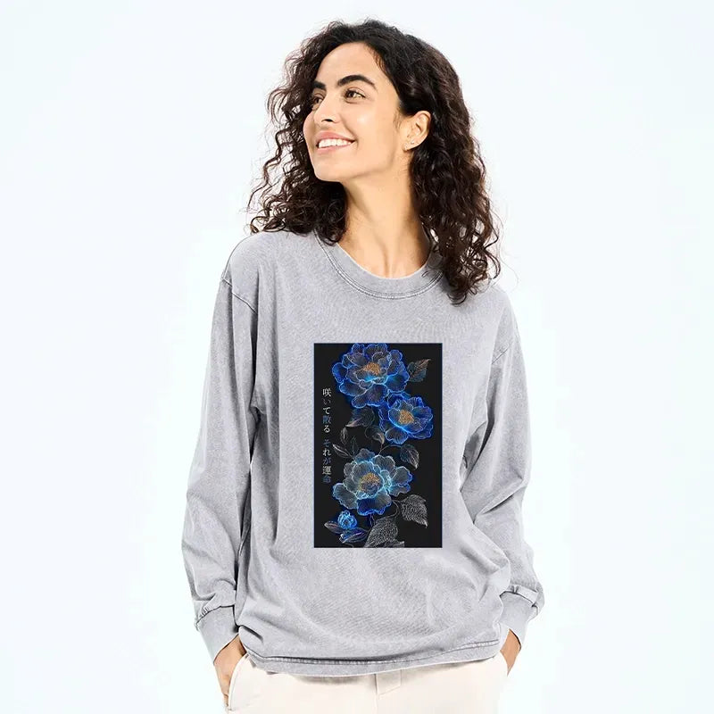 Kyoto-Lion The Sea Of Flowers In The Darkness Washed Long Sleeve T-Shirt
