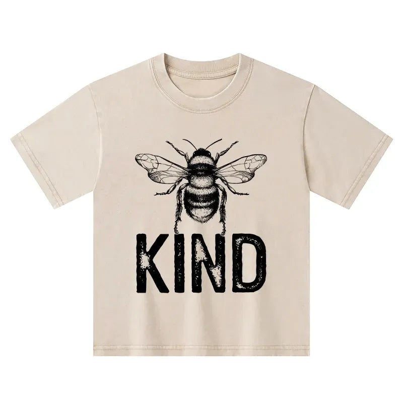 Kyoto-Lion Minimalist Bee Kind Illustration Kids Washed T-Shirt