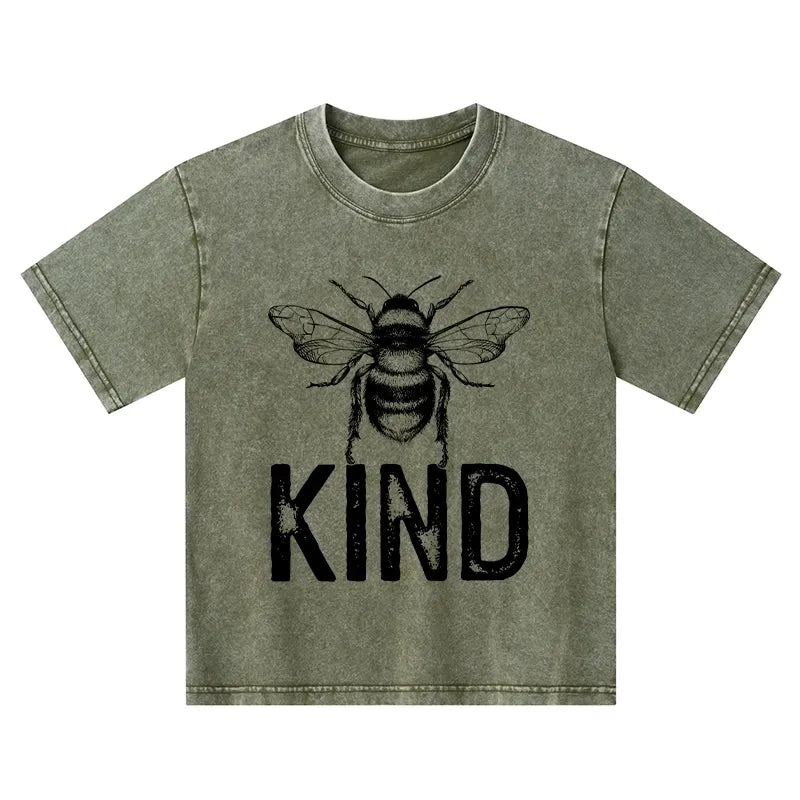 Kyoto-Lion Minimalist Bee Kind Illustration Kids Washed T-Shirt