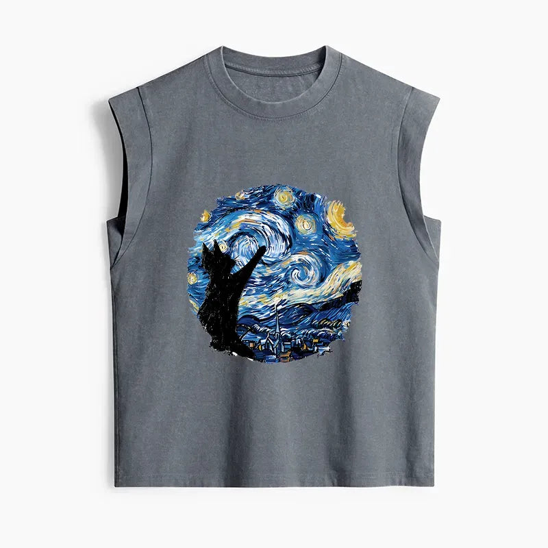 Starry Night Black Cat Tank Top Gift Idea