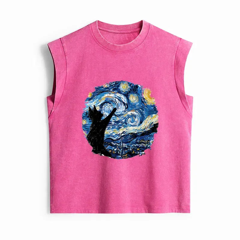 Starry Night Black Cat Tank Top Gift Idea