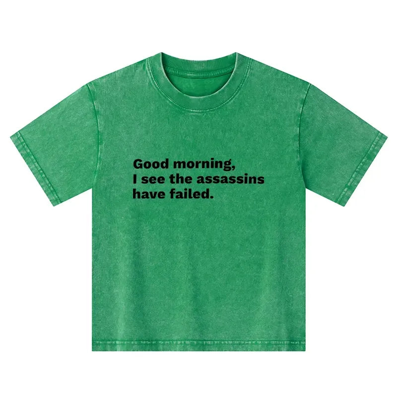 Kyoto-Lion Assassins Failed Morning Quote Art Kids Washed T-Shirt