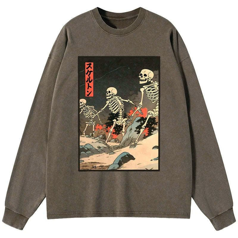 japanese rising skeletons long sleeve tee
