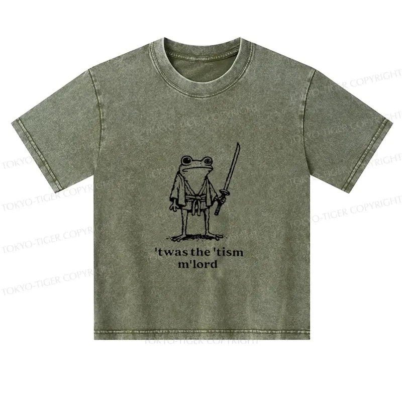 Kyoto-Lion Focused Samurai Frog Kids Washed T-Shirt